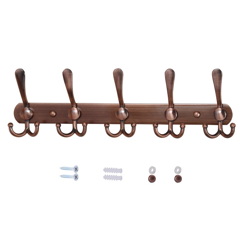Dseap Wall Mounted Coat Rack - 5 Tri Hooks, Heavy Duty, Stainless Steel, Metal Coat Hook Rail for Coat Hat Towel Purse Robes Mudroom Bathroom Entryway (Antique Copper, 2 Packs) - Image 1